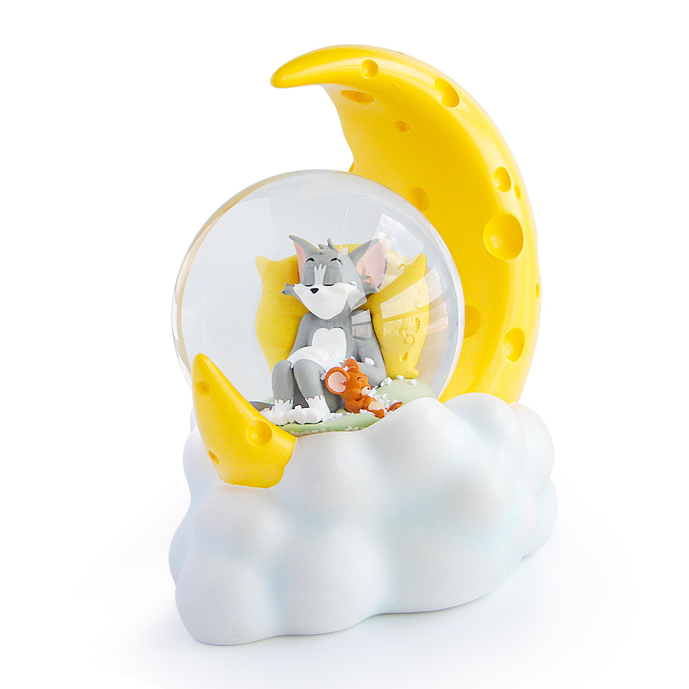 树脂玻璃水球水晶球猫和老鼠月亮树脂塑胶工艺品摆件玻璃水球