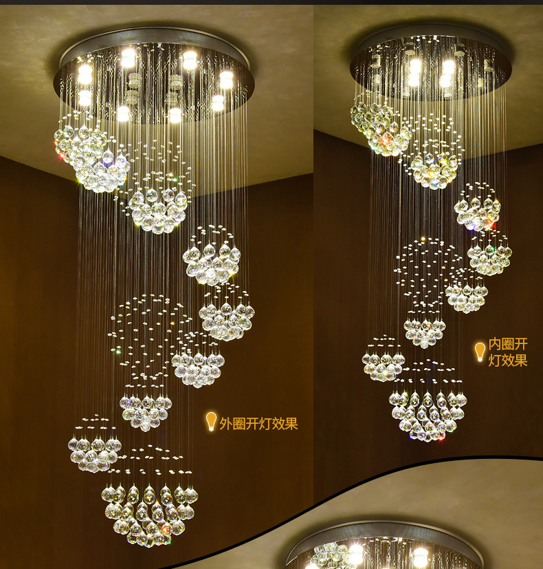 大型别墅楼梯灯复式楼豪华客厅灯现代球形水晶灯LED吊线灯