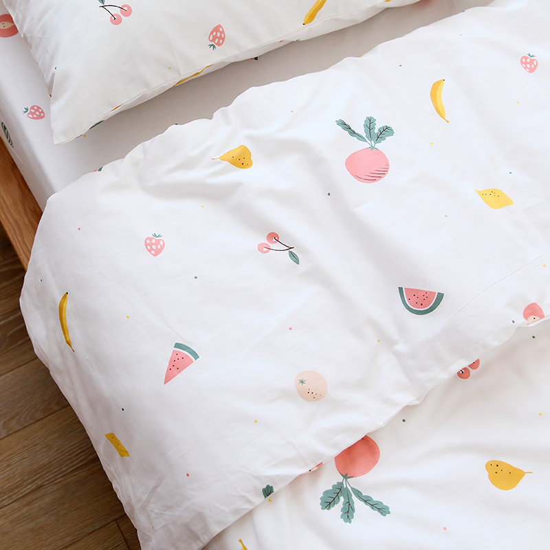 拍档蔬菜水果手绘卡通全棉斜纹床单被套定制宿舍单双人纯棉被罩