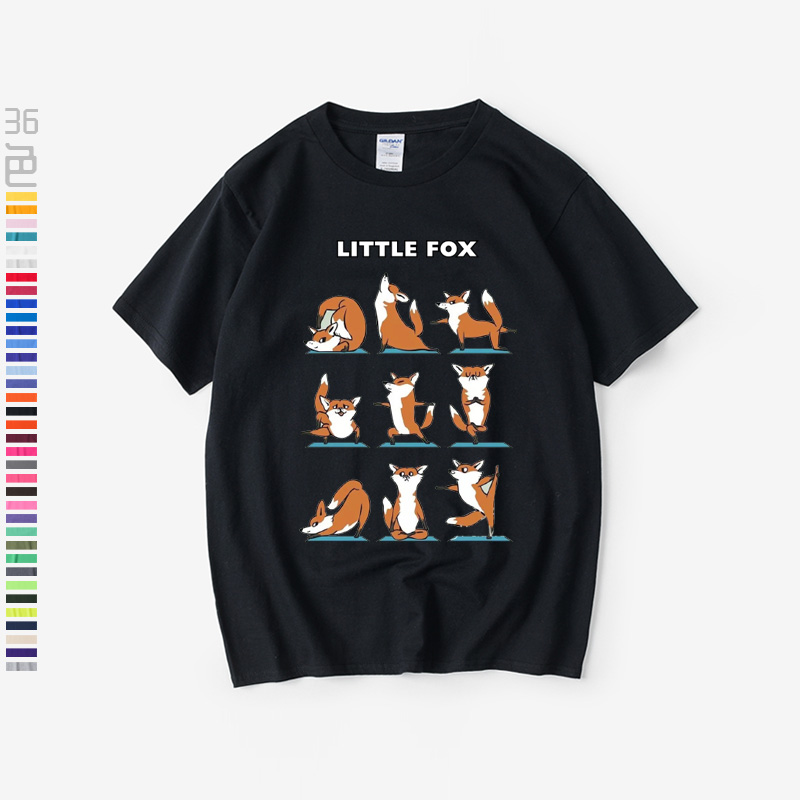 小狐狸做瑜伽卡通趣味个性动物图案T恤短袖衣服男女圆领大