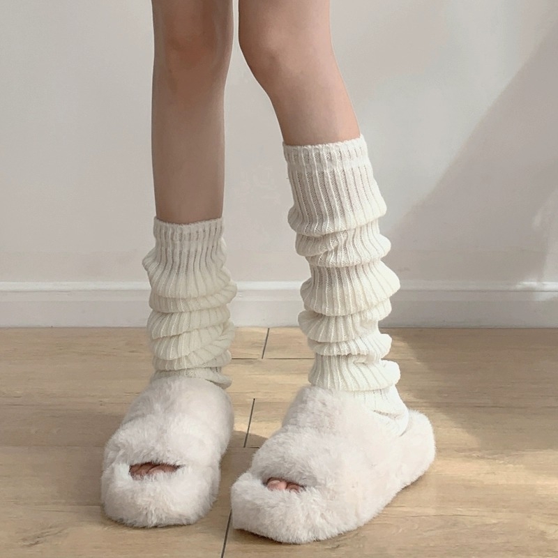 针织jk袜套袜子女白色长筒小腿袜腿套春秋保暖Lolita堆堆袜洛丽塔