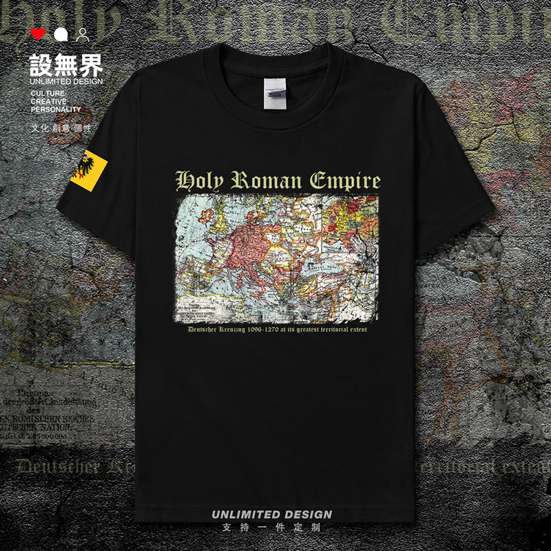 神圣罗马帝国短袖T恤男女德意志神罗地图复古欧美风体恤夏设 无界