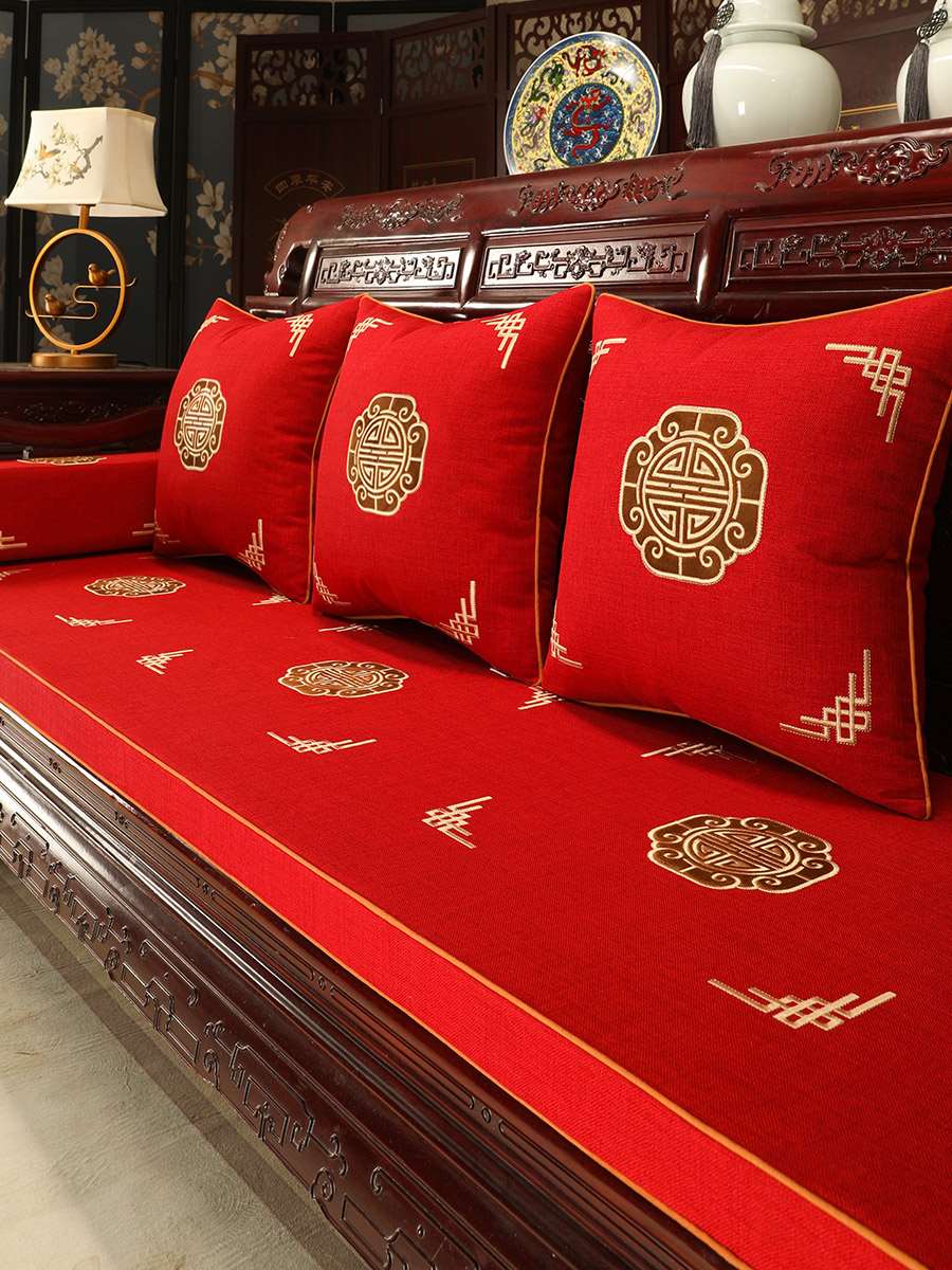 高档中式红木沙发坐垫实木沙发坐垫带靠背罗汉床垫子五件套防滑定