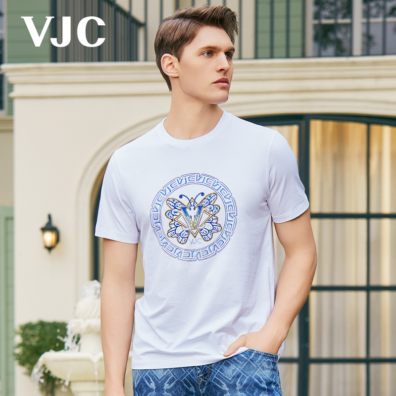 【专柜同款】VJC 2024年夏季男装新款蝴蝶烫钻短袖T恤 D24BA1743