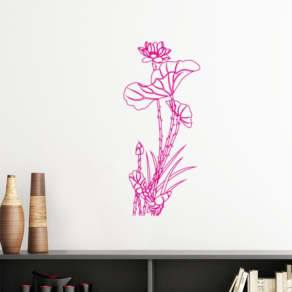 荷花荷叶花苞芦苇植物墙贴壁纸房间贴花