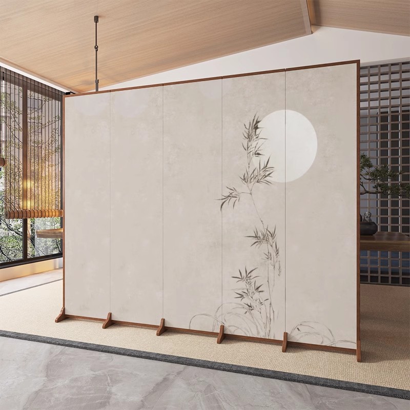 新中式竹子屏风折叠移动客厅入户玄关酒店家用隔断遮挡不透折屏