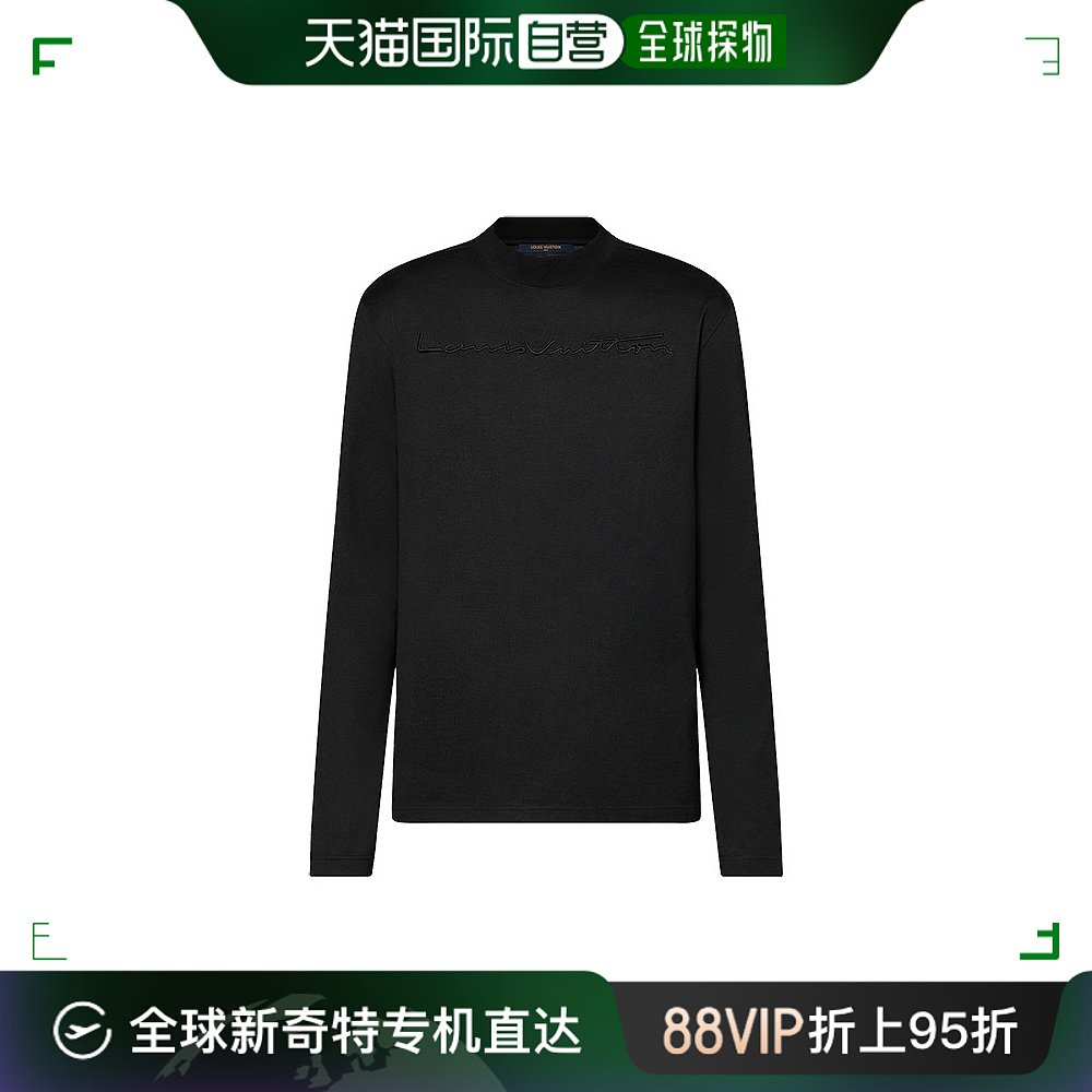 欧洲直邮LV/路易威登 23新款 男士黑色纯羊毛3D刺绣标志长袖T恤