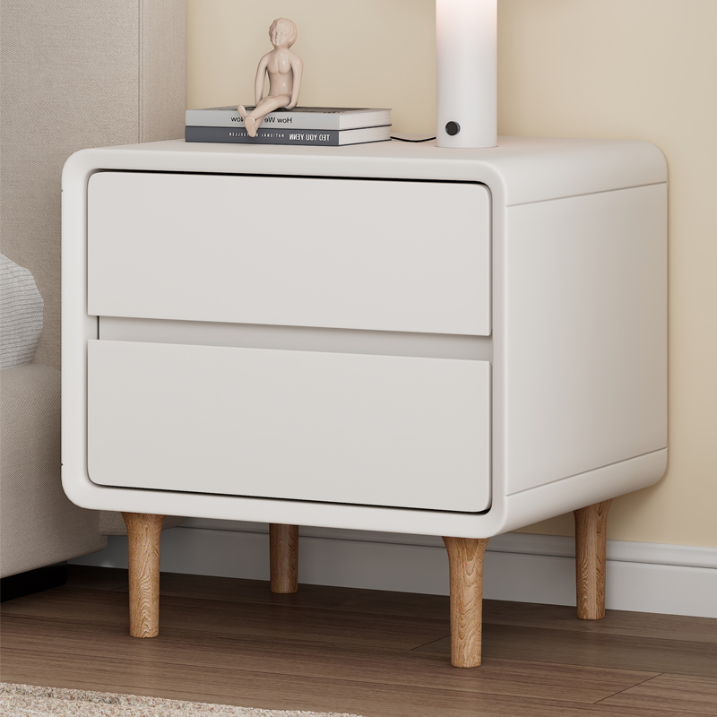 新款圆形烤漆床头柜实木极简奶油风轻奢简约现代卧室小型床边柜子