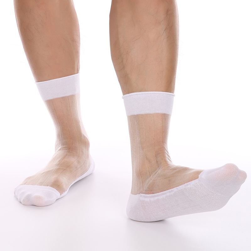 男士半透明袜子商务正装性感丝袜短裤男生镂空网袜薄款透气舒适