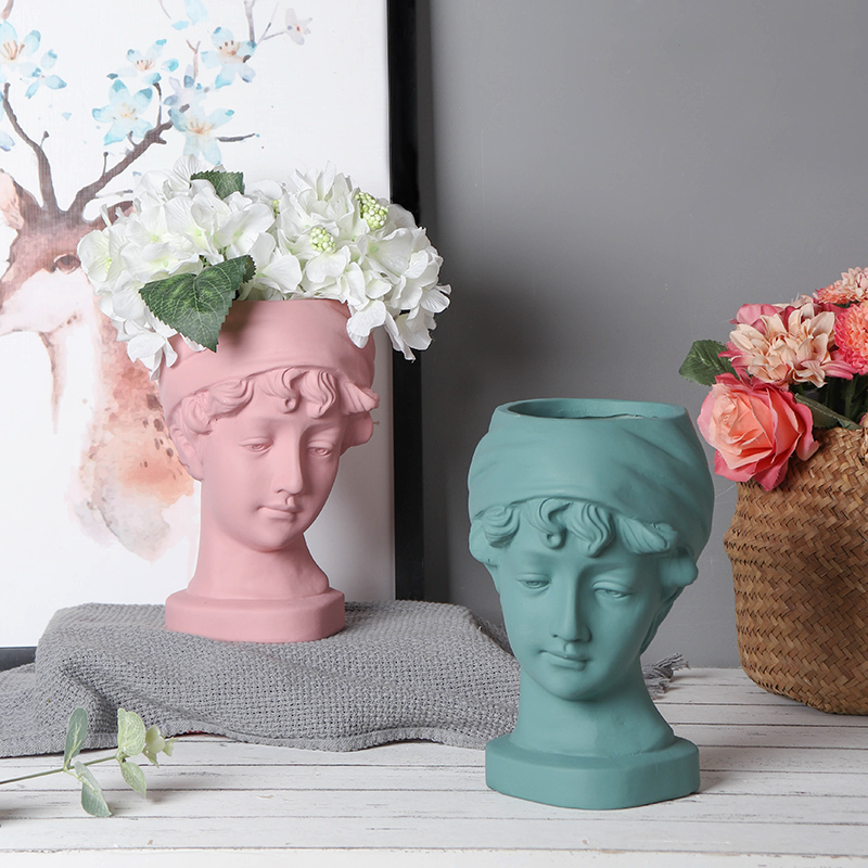 艺术雕刻人像小男孩家居陶瓷花瓶花盆室内外客厅办公插干花鲜花器