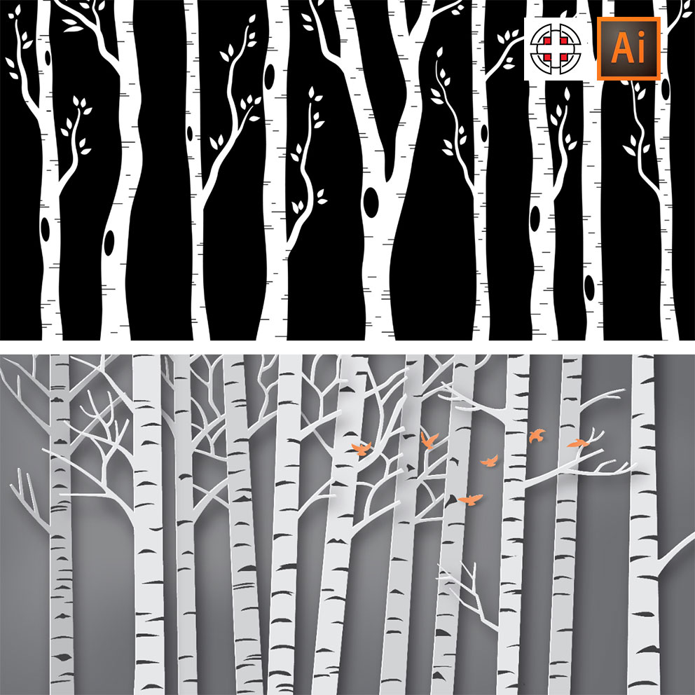 森林树林树枝树干剪影插画背景AI矢量设计素材