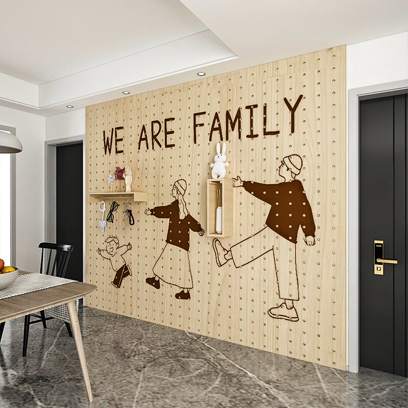 家用纯实木洞洞板置物架温馨的家人创意墙面挂板装饰收纳遮挡入户