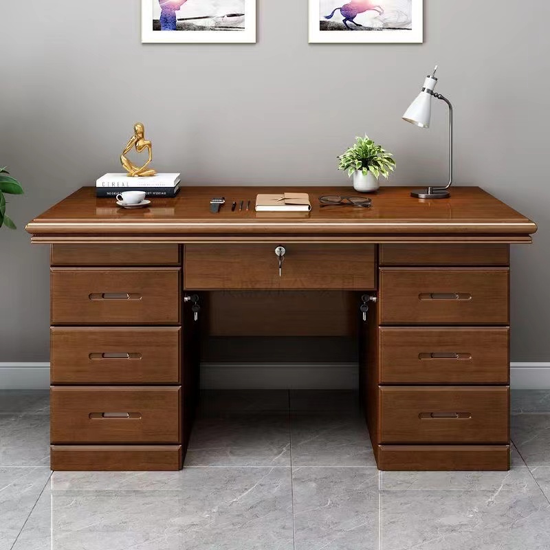 中式实木办公桌写字电脑桌台式家用卧室一体书桌带抽屉单人办公室