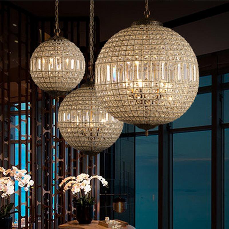 厂家美式复古圆形会所客厅吊灯现代简约水晶球书房卧室酒店灯具