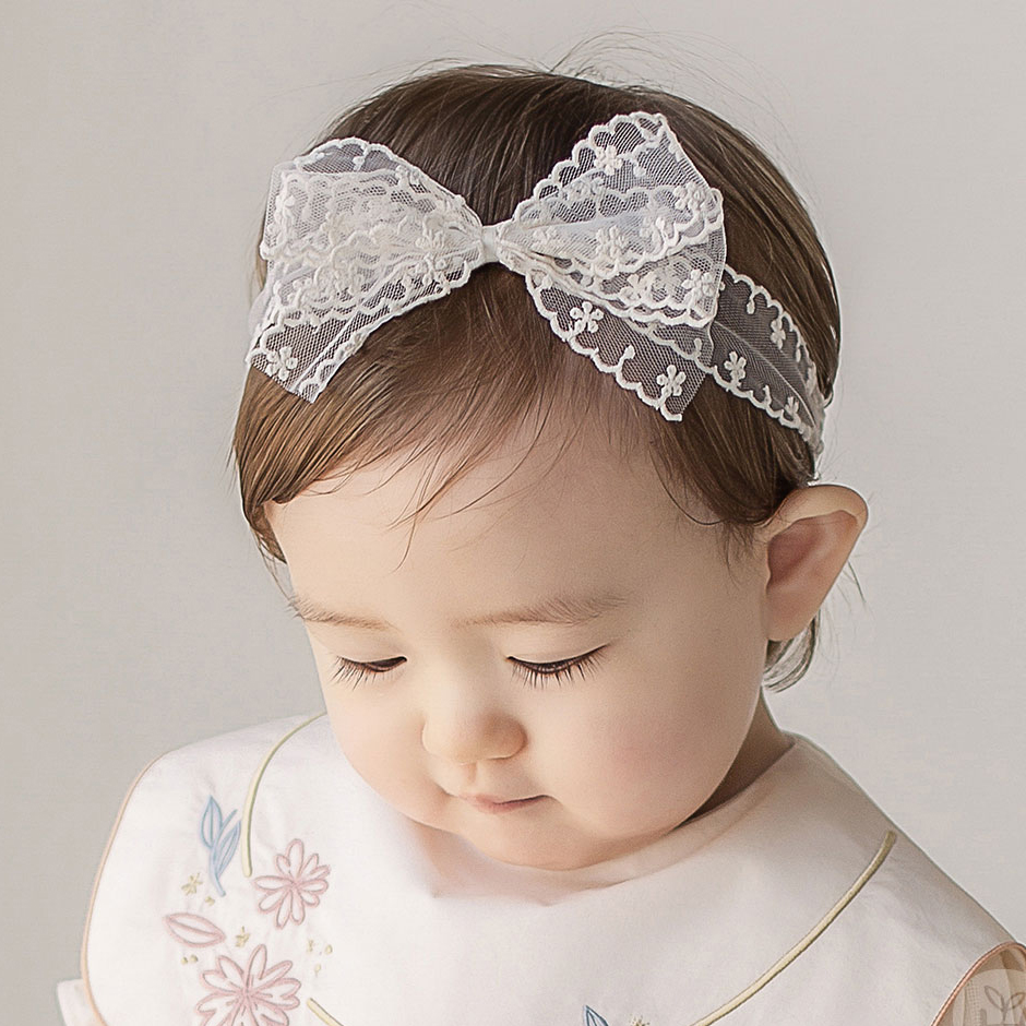 韩国进口3-12月婴幼儿童发带女宝宝蕾丝公主头花百天周岁拍照配饰