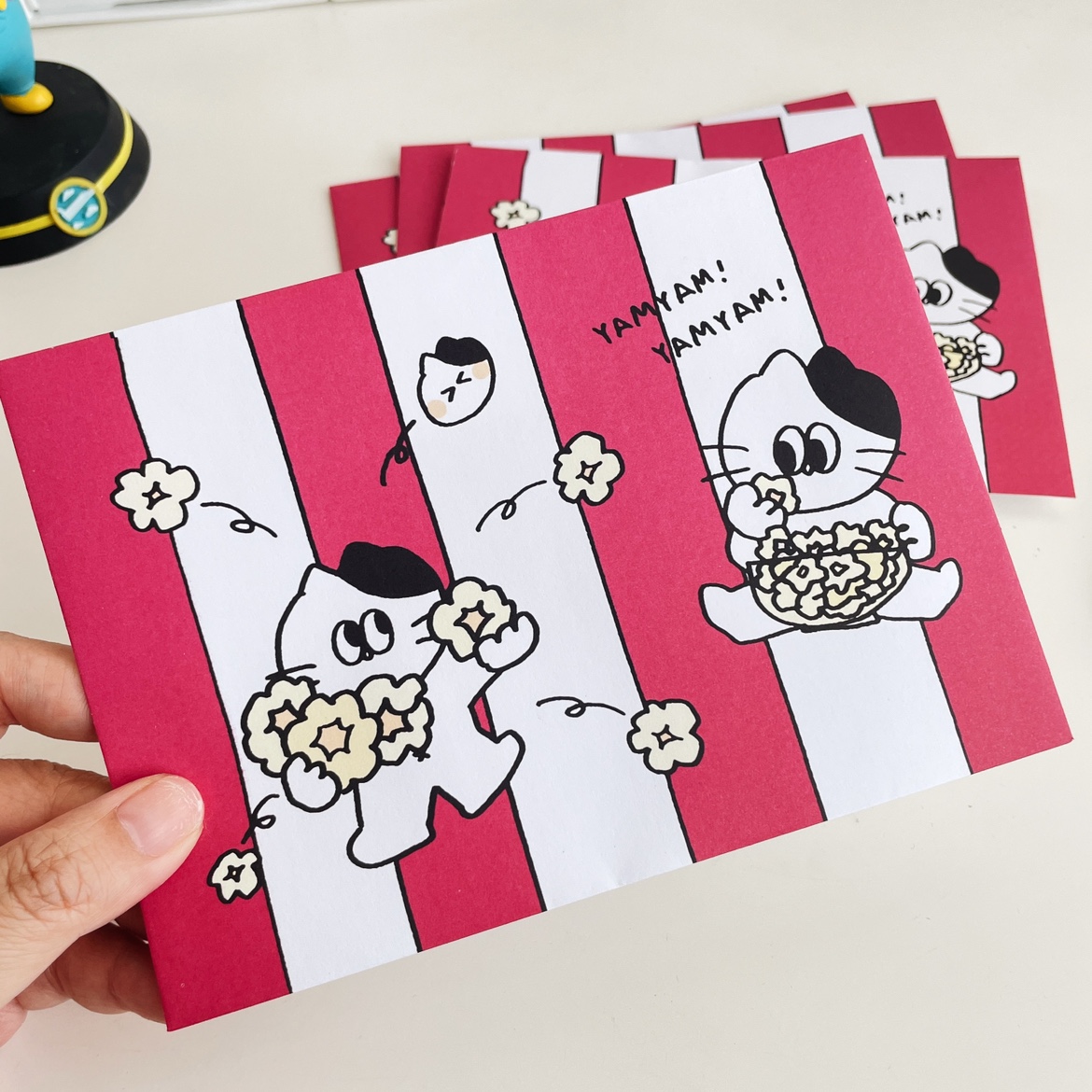 韩国ins代购同款爆米花猫咪卡通可爱条纹信封表白情书包装小纸袋