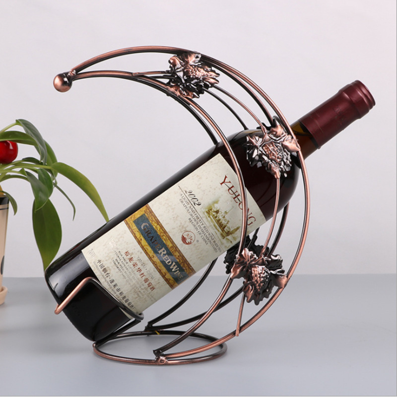 欧式古铜色小月亮船红酒架摆件 创意铁艺半月葡萄酒瓶装饰架子