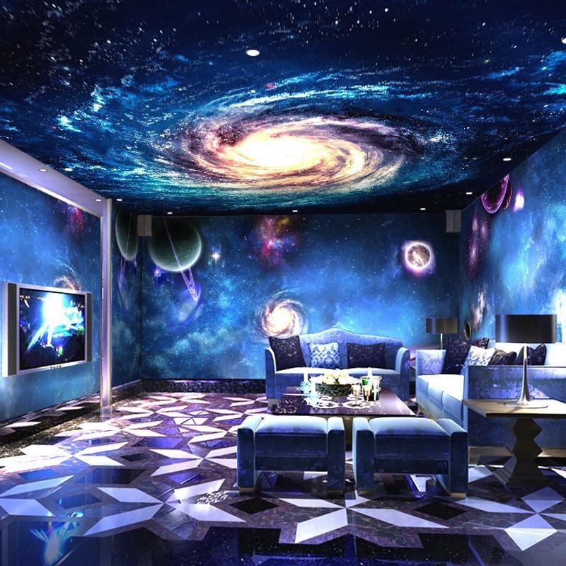 ktv包厢墙纸天花板吊顶壁纸太空壁画酒店酒吧3D月球星空主题墙布