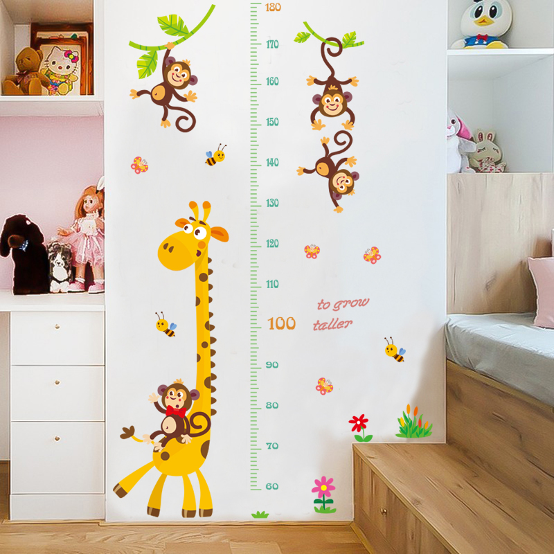 儿童房身高贴卡通动漫小动物猴子长颈鹿测身高墙贴幼儿园早教贴纸