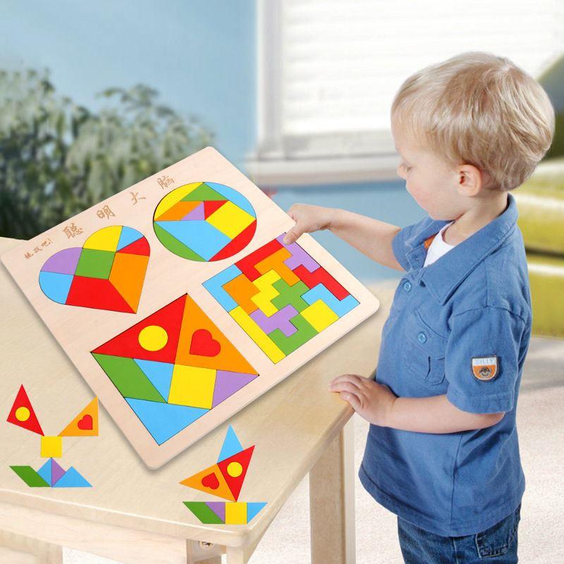 俄罗斯方块圆形心形七巧板拼图积木儿童早教智力开发拼板益智玩具