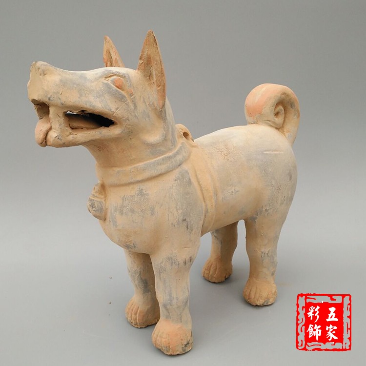 仿古陶器 陶狗 汉代 中式摆件 工艺品 古物复制品 动物造像 灰陶