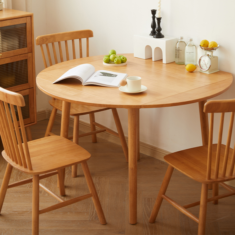 实木折叠方桌变圆桌餐桌家用吃饭桌子原木桌椅组合小户型可伸缩