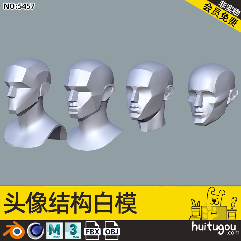 C4D人物头像结构Blender人头3D模型 美术人体参考灯光练习OBJ素材
