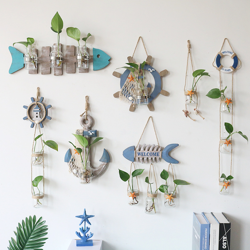 地中海壁挂水培绿萝植物玻璃花瓶ins风美式创意装饰吊瓶花器挂式