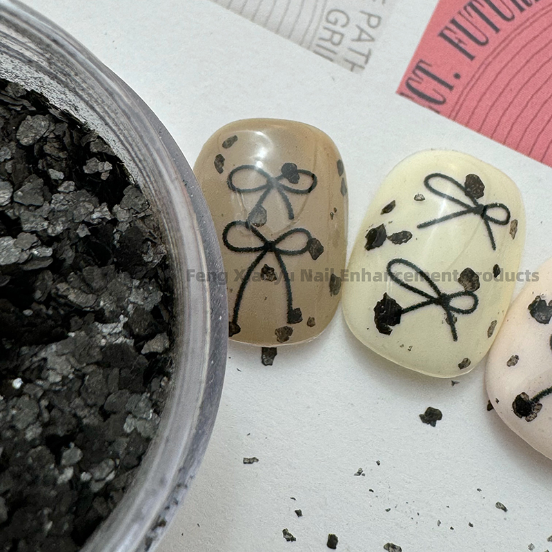 不规则黑色斑点色块蛋壳片ins风简约万能岩片粉创意diy美甲素材