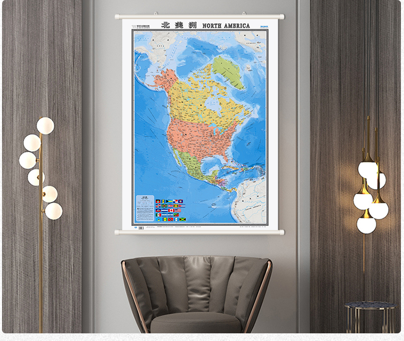 2024北美洲地图挂图  1.17*0.86米北美洲地图挂图  加拿大 美国 墨西哥 全新 世界分洲挂图