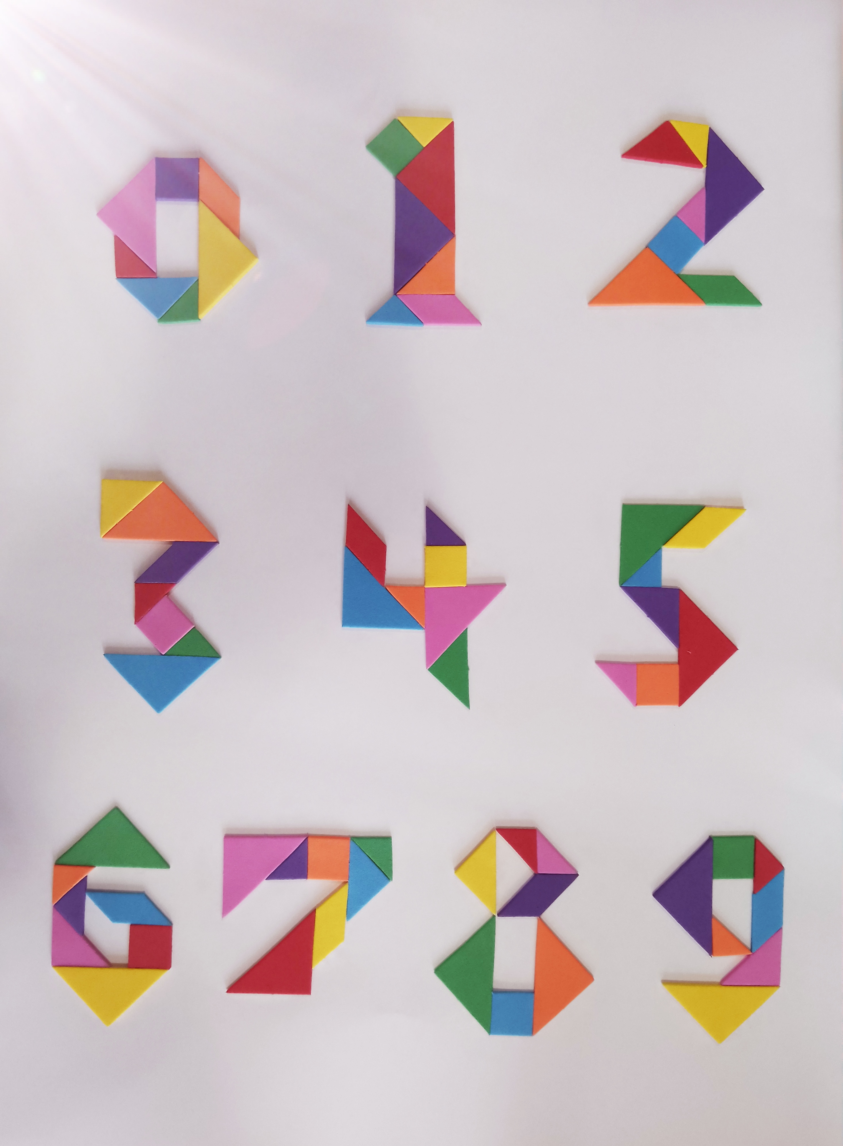 七巧板贴纸拼贴 数学阿拉伯数字0-9平行四边形三角形几何图形拼贴