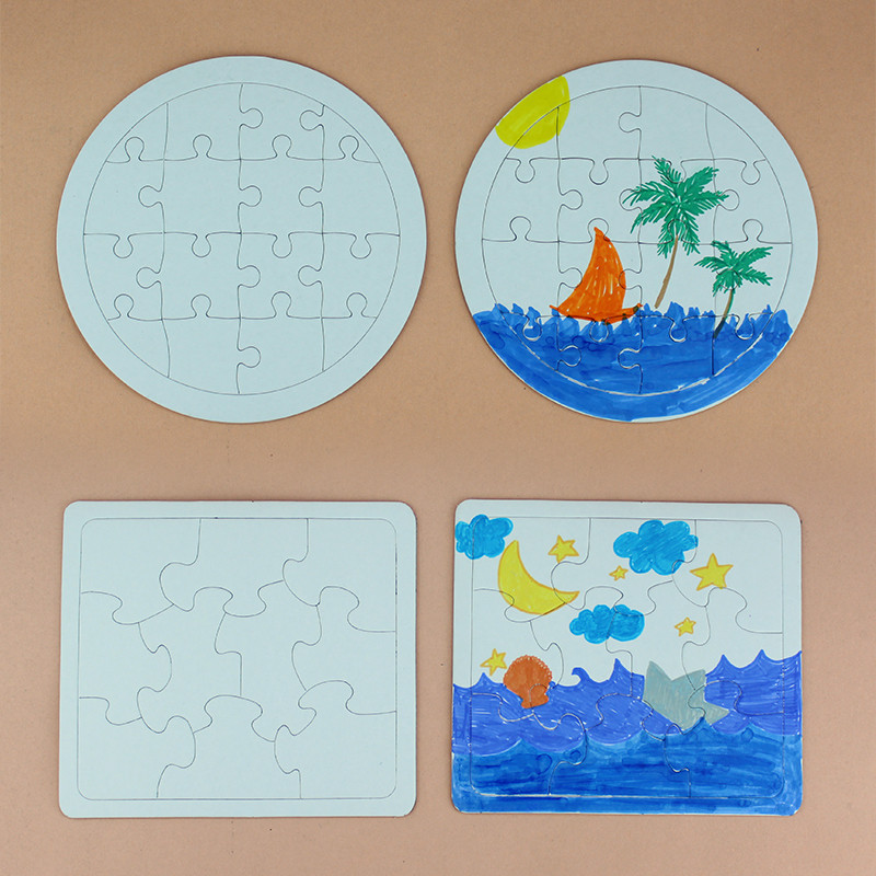 七夕节空白涂色拼图纸质儿童DIY制作礼物填色涂鸦绘画幼儿园