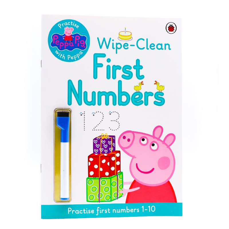 小猪佩奇擦擦书 数字123 英文原版绘本 Peppa Pig Wipe Clean Numbers 可重复擦写英文练习册 粉红猪小妹 带刷刷笔