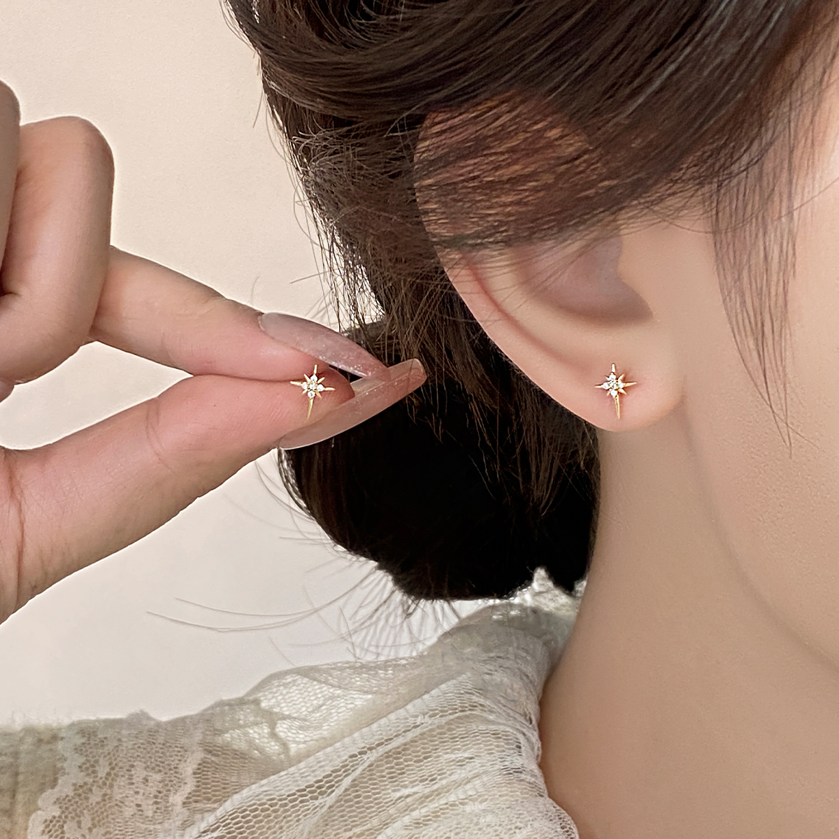 简约八芒星耳钉女纯银百搭设计感小巧耳环2023年新款爆款气质耳饰