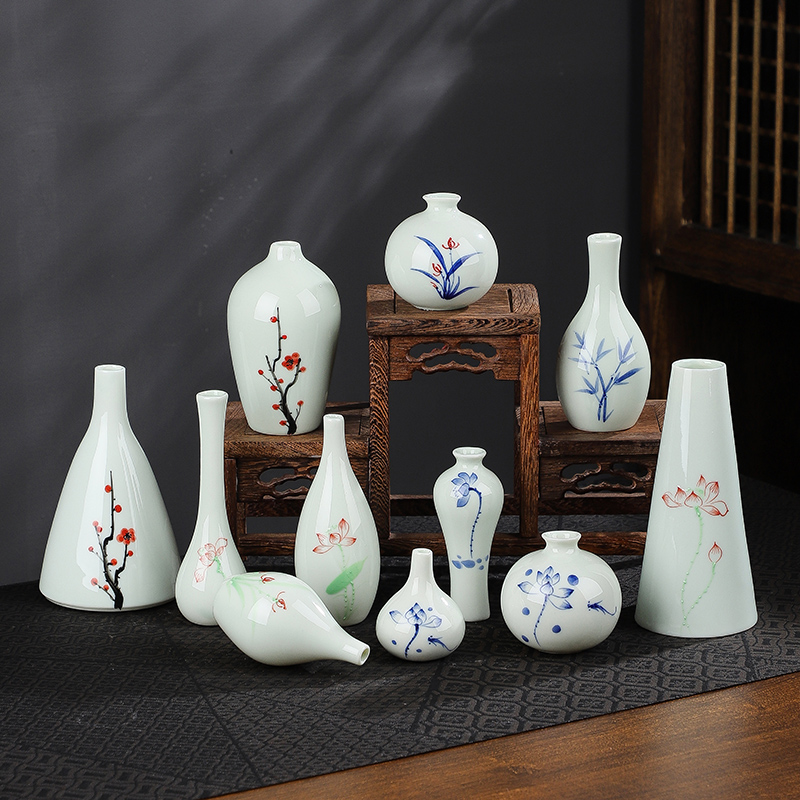 创意白瓷精品手工手绘图案陶瓷装饰花瓶花盆插花园艺家居茶桌摆件