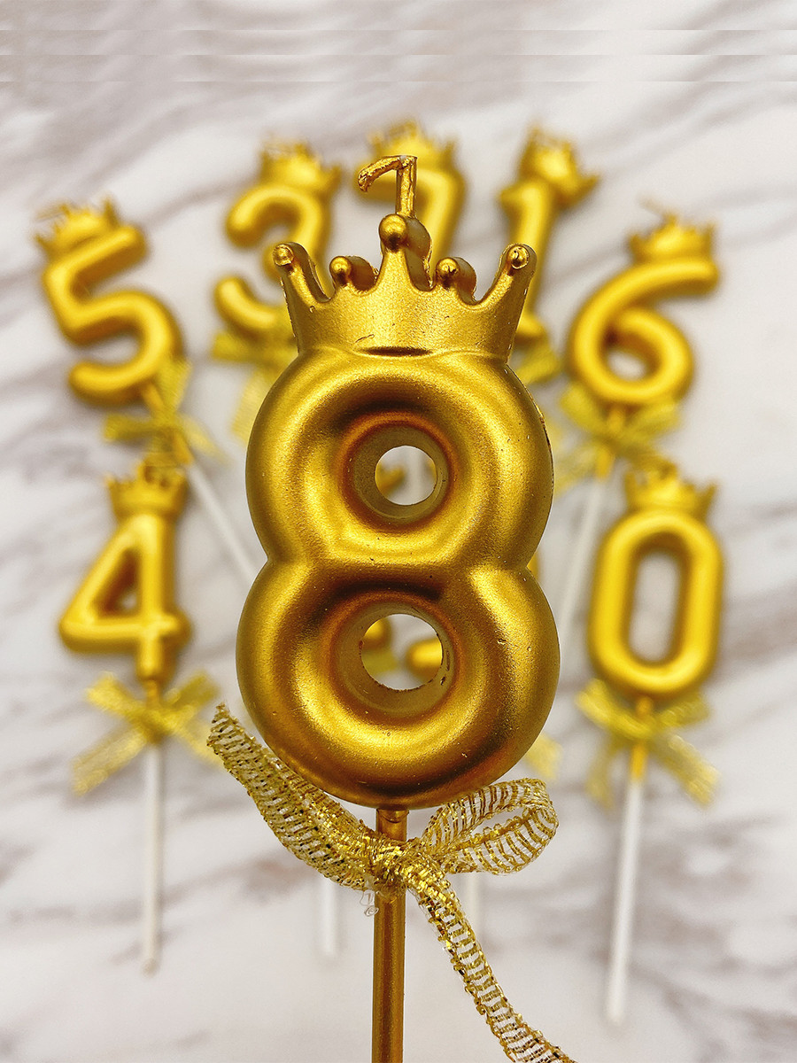 皇冠蝴蝶结金色数字蜡烛1 2 3 4 5 6 7 8 9 0生日周岁蛋糕装饰