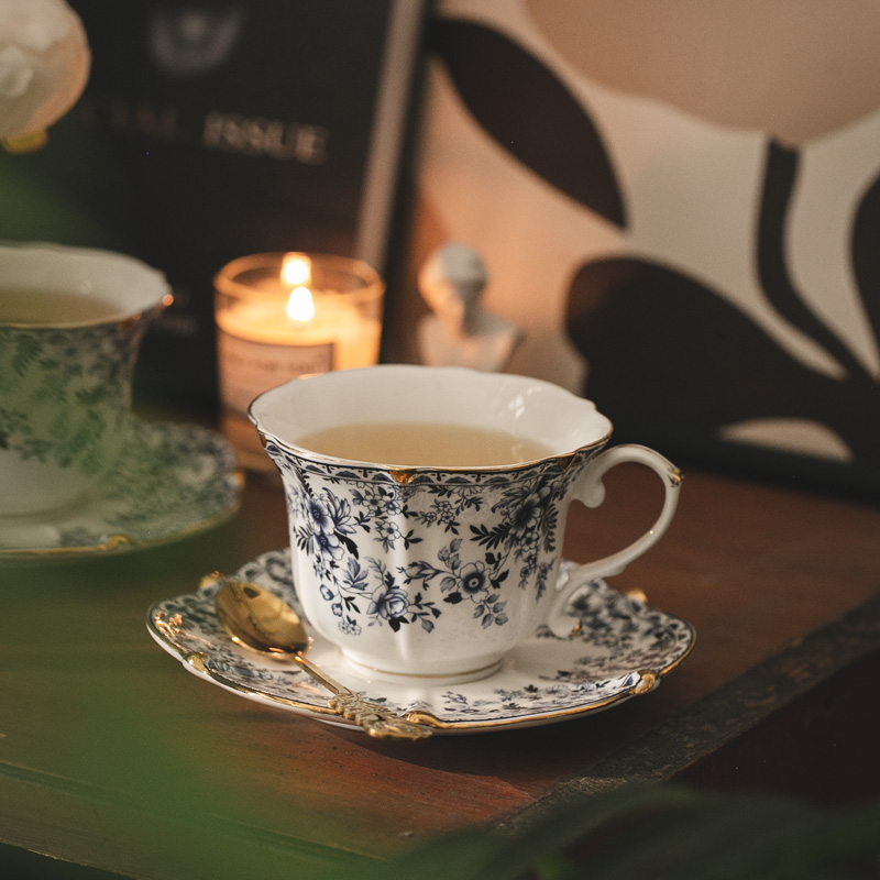 中古法式青花描金咖啡杯碟 下午红茶杯子 宫廷风欧式陶瓷复古风