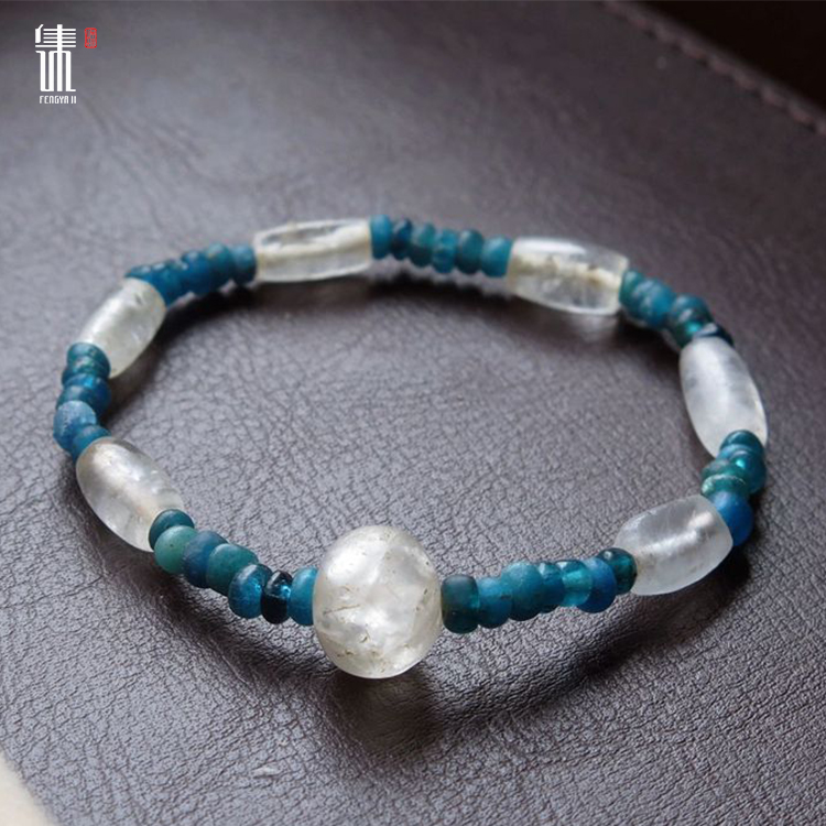 『古韵』千年高古老水晶珠~蓝色汉代合浦老琉璃手链