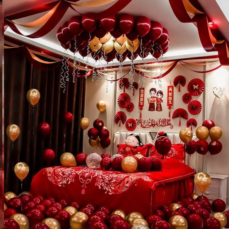 出嫁娘家房间布置装扮拉花婚房浪漫气球喜庆女儿酒店新款创意用品