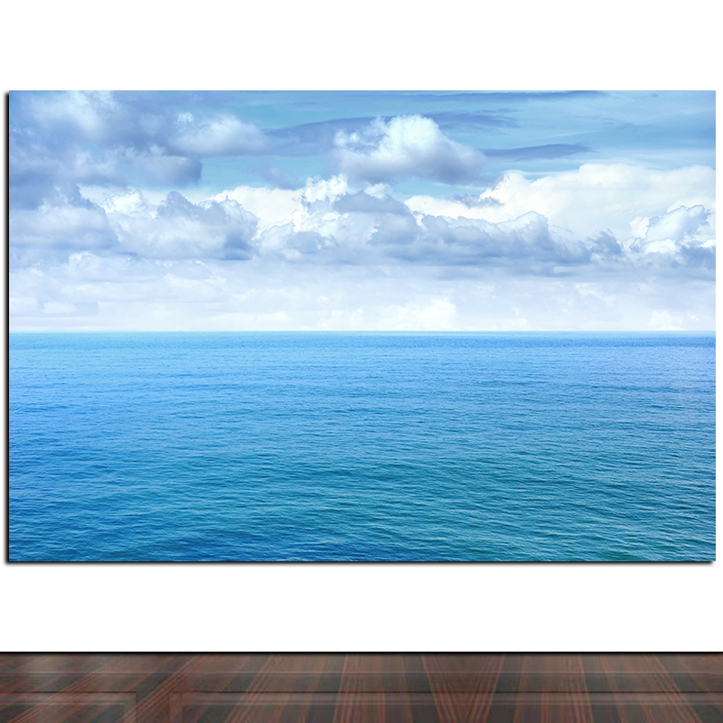 大海蓝天白云纯海水图 财源滚滚风景画海报 客厅房间装饰画定做