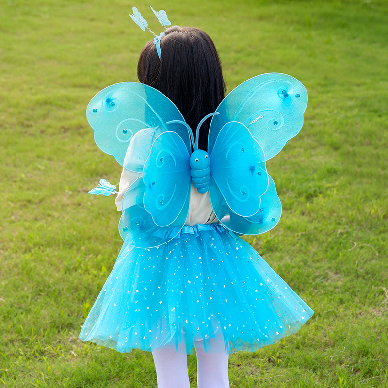 礼物天使小女孩背的发光蝴蝶翅膀背饰儿童女童公主魔法棒仙女裙子