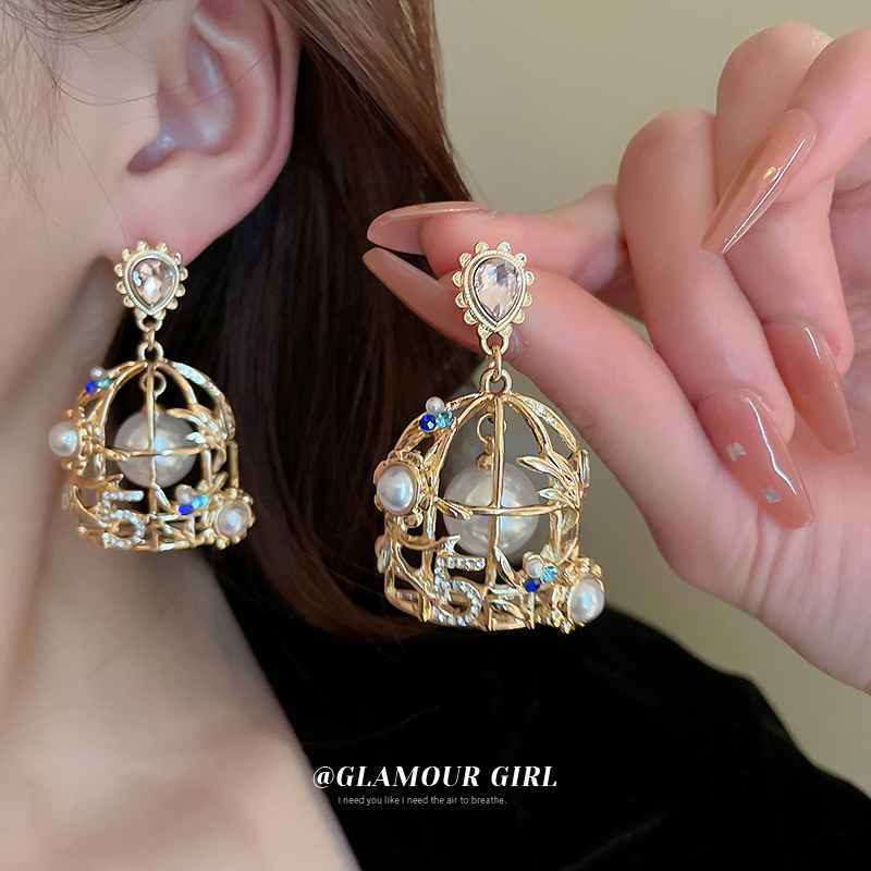 DREJEW独特钻石耳钉小众设计耳环女个性时尚耳坠高级感珍珠耳饰