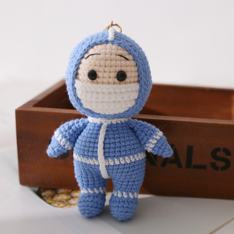 抗疫小护士手工编织挂件 毛线编织玩偶包挂饰 创意针织娃娃成品