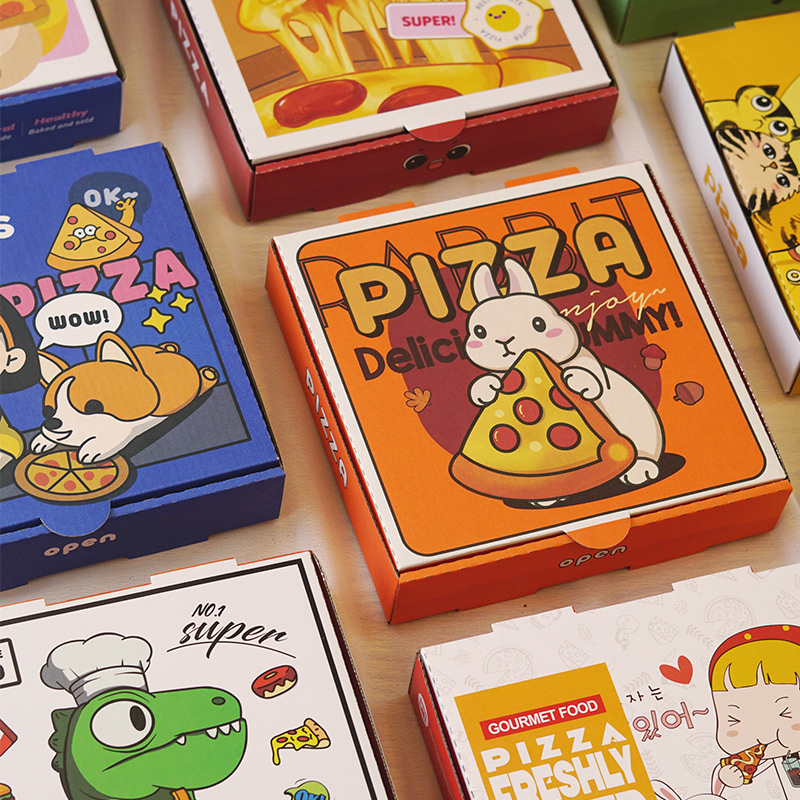 原创卡通瓦楞商用披萨盒子pizza热销外卖一次性食品铝箔盒7891012