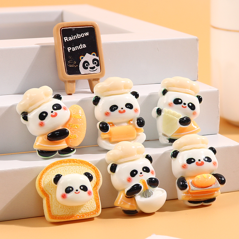 卡通小熊猫可爱烘焙坊 面包吐司奶油胶DIY发夹饰品水杯冰箱小贴片