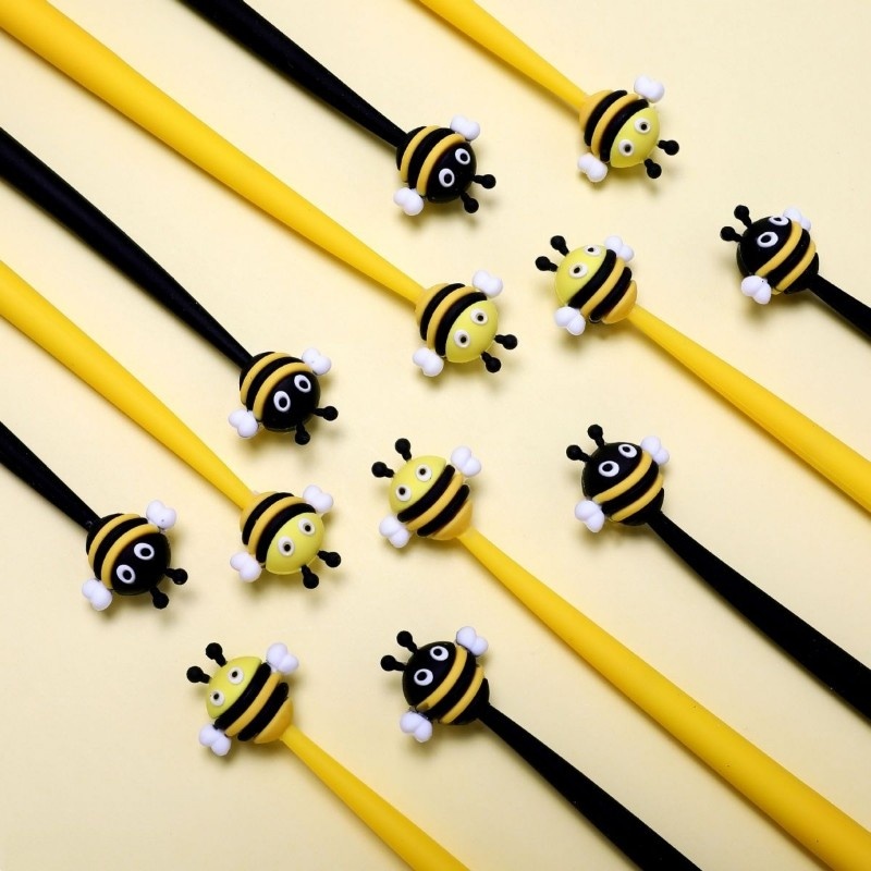 小蜜蜂创意硅胶中性笔卡通可爱学生用0.5mm黑色减压签字水笔文具6