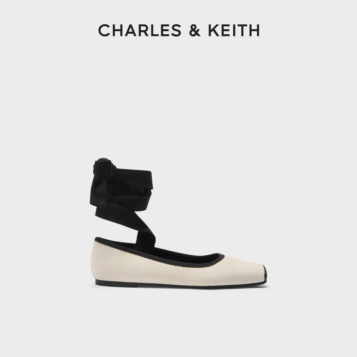 CHARLES&KEITH春夏女鞋CK1-70380979拼色绑带平跟芭蕾舞鞋女鞋