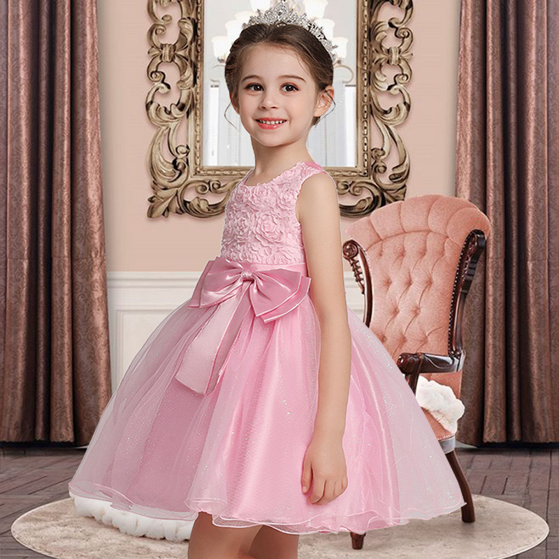 六一小女孩模特走晚礼服粉色蝴蝶结连衣裙演出服女童公主蓬蓬裙子