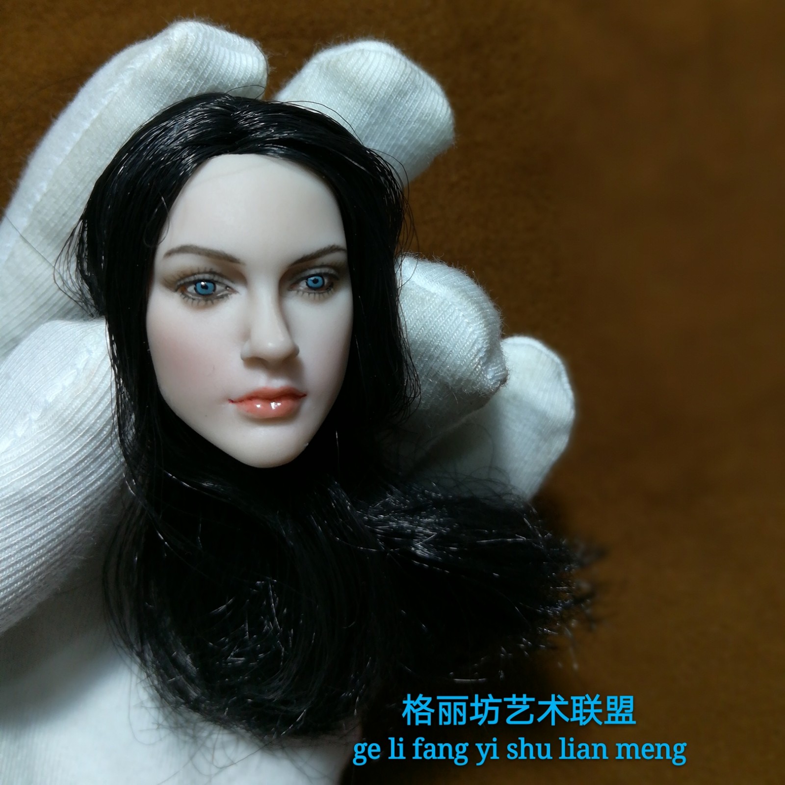 glf1/6中欧混血儿美女植发头雕L——4白肤色蓝眼睛黑色发型洋娃娃