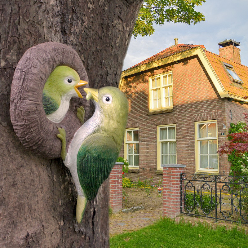 外贸仿真哺育小鸟挂件树脂工艺家居装饰树木吊件户外庭院饰品摆件